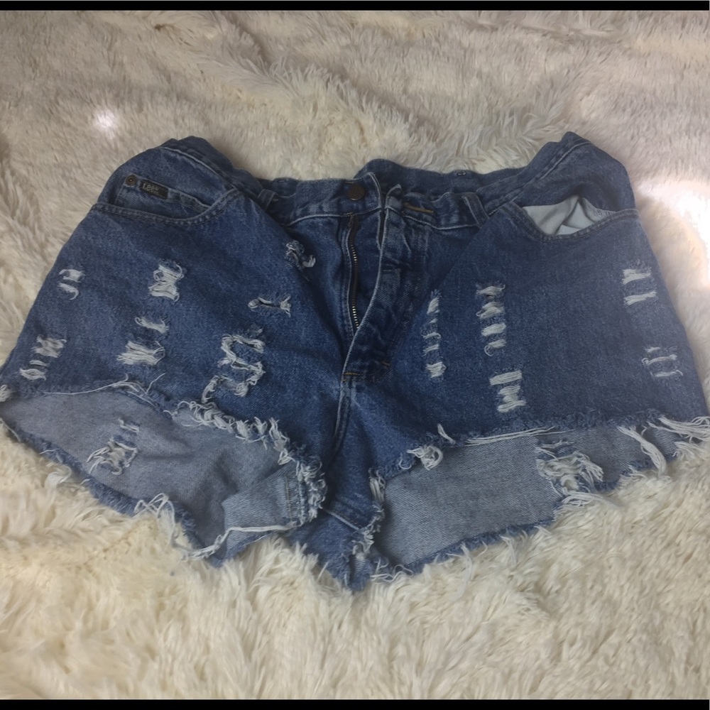 High waist distressed mom shorts